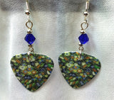 Flowered Guitar Pick Earrings with Cobalt Blue Swarovski Crystals