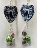 Black and White Bear Guitar Pick Earrings with Bead Dangles