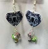 Black and White Bear Guitar Pick Earrings with Bead Dangles