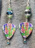 Flower Garden Guitar Pick Earrings with Sparkling Glass Beads and Crystal Charm Dangles