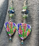 Flower Garden Guitar Pick Earrings with Sparkling Glass Beads and Crystal Charm Dangles