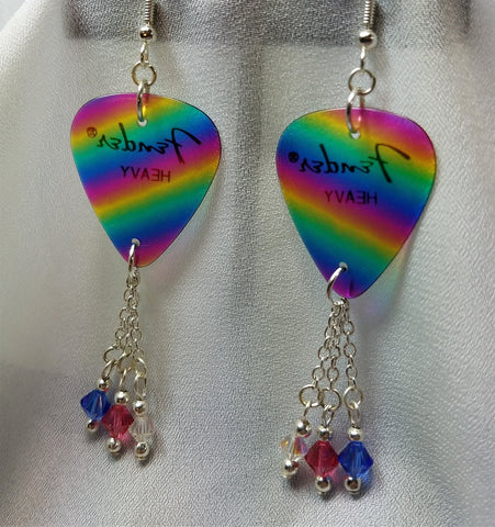 CLEARANCE Rainbow Pick Earrings with Swarovski Crystal Dangles