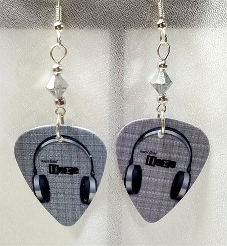 Headphone Guitar Pick Earrings with Metallic Silver Swarovski Crystals