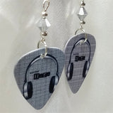 Headphone Guitar Pick Earrings with Metallic Silver Swarovski Crystals