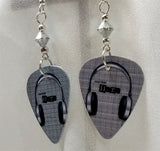 Headphone Guitar Pick Earrings with Metallic Silver Swarovski Crystals
