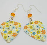 Multicolored Flower Guitar Pick Earrings with Orange Swarovski Crystals