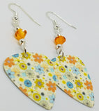 Multicolored Flower Guitar Pick Earrings with Orange Swarovski Crystals