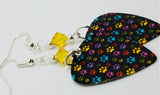 Colorful Paw Print Guitar Pick Earrings with Yellow Swarovski Crystals