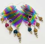 Rainbow Stripes Cascading Guitar Pick Earrings with Pave Bead Dangles