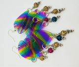 Rainbow Stripes Cascading Guitar Pick Earrings with Pave Bead Dangles