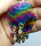 Rainbow Stripes Cascading Guitar Pick Earrings with Pave Bead Dangles