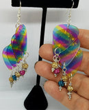 Rainbow Stripes Cascading Guitar Pick Earrings with Pave Bead Dangles