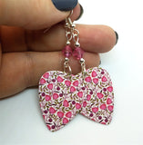 Beautiful Pink Flowers Guitar Pick Earrings with Pink Swarovski Crystals