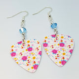 Pink Rose Guitar Pick Earrings with Blue Swarovski Crystals