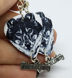 Black and White Wolf Guitar Pick Earrings with Winter is Coming Charm Dangles