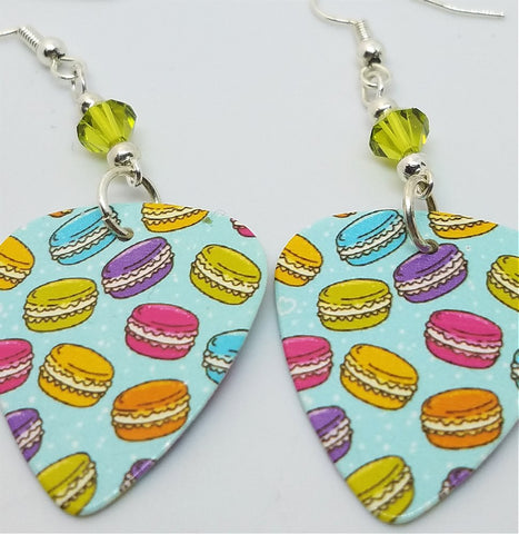 Macaroon Guitar Pick Earrings with Green Swarovski Crystals