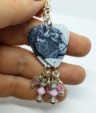 Cougar Guitar Pick Earrings with Pink Swarovski Crystal Dangles
