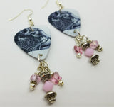 Cougar Guitar Pick Earrings with Pink Swarovski Crystal Dangles