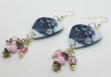 Cougar Guitar Pick Earrings with Pink Swarovski Crystal Dangles