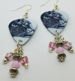 Cougar Guitar Pick Earrings with Pink Swarovski Crystal Dangles