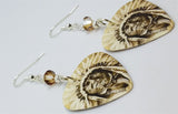 Sepia Native American with Headdress Guitar Pick Earrings with Copper Swarovski Crystals