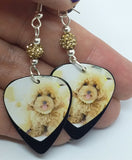Tan Fluffy Poodle Guitar Pick Earrings with Tan Pave Beads