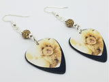 Tan Fluffy Poodle Guitar Pick Earrings with Tan Pave Beads