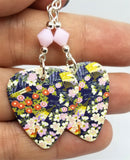 Flowered Origami Paper Style Guitar Pick Earrings with Pink Alabaster Swarovski Crystals