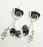 Piano Keys and Sheet Music Guitar Pick Earrings with Clef Charm and Pave Bead Dangles