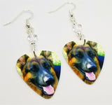 German Shepherd Guitar Pick Earrings with Clear Swarovski Crystals