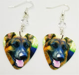 German Shepherd Guitar Pick Earrings with Clear Swarovski Crystals