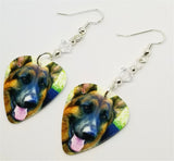 German Shepherd Guitar Pick Earrings with Clear Swarovski Crystals