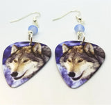Winter Wolf Guitar Pick Earrings with Air Opal Swarovski Crystals