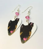 German Shepherd Guitar Pick Earrings with Pink Swarovski Crystals