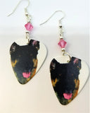 German Shepherd Guitar Pick Earrings with Pink Swarovski Crystals