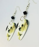 White Mini Poodle Guitar Pick Earrings with Black Swarovski Crystals