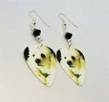 White Mini Poodle Guitar Pick Earrings with Black Swarovski Crystals
