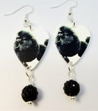 Black Fluffy Poodle Guitar Pick Earrings with Black Pave Bead Dangles