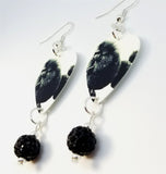 Black Fluffy Poodle Guitar Pick Earrings with Black Pave Bead Dangles
