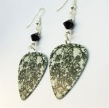 Black Lace Flowers Guitar Pick Earrings with Black Swarovski Crystals