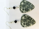 Black Lace Flowers Guitar Pick Earrings with Black Swarovski Crystals