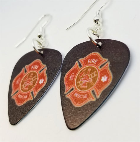 Fire Department Shield Charm Guitar Pick Earrings