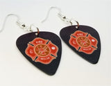 Fire Department Shield Charm Guitar Pick Earrings