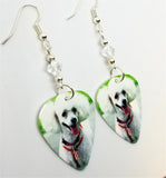 White Poodle Guitar Pick Earrings with Clear Swarovski Crystals