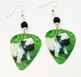 Pug Puppy Guitar Pick Earrings with Black Pave Beads