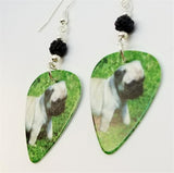 Pug Puppy Guitar Pick Earrings with Black Pave Beads
