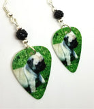 Pug Puppy Guitar Pick Earrings with Black Pave Beads