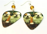 Bulldog Puppies Guitar Pick Earrings with Topaz Swarovski Crystals