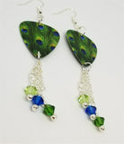 Peacock Guitar Pick Earrings with Swarovski Crystal Dangles