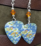Flowers and Fans Origami Paper Style Guitar Pick Earrings with Orange Swarovski Crystals